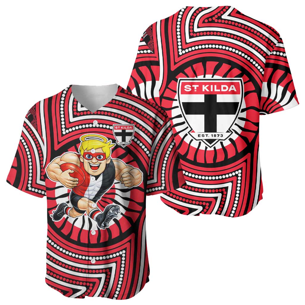 St Kilda Football Club Baseball Jersey Indigenous Monochrome Dot Art Mascot Style