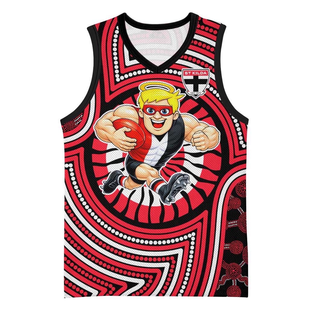 St Kilda Football Club Basketball Jersey Indigenous Monochrome Dot Art Mascot Style