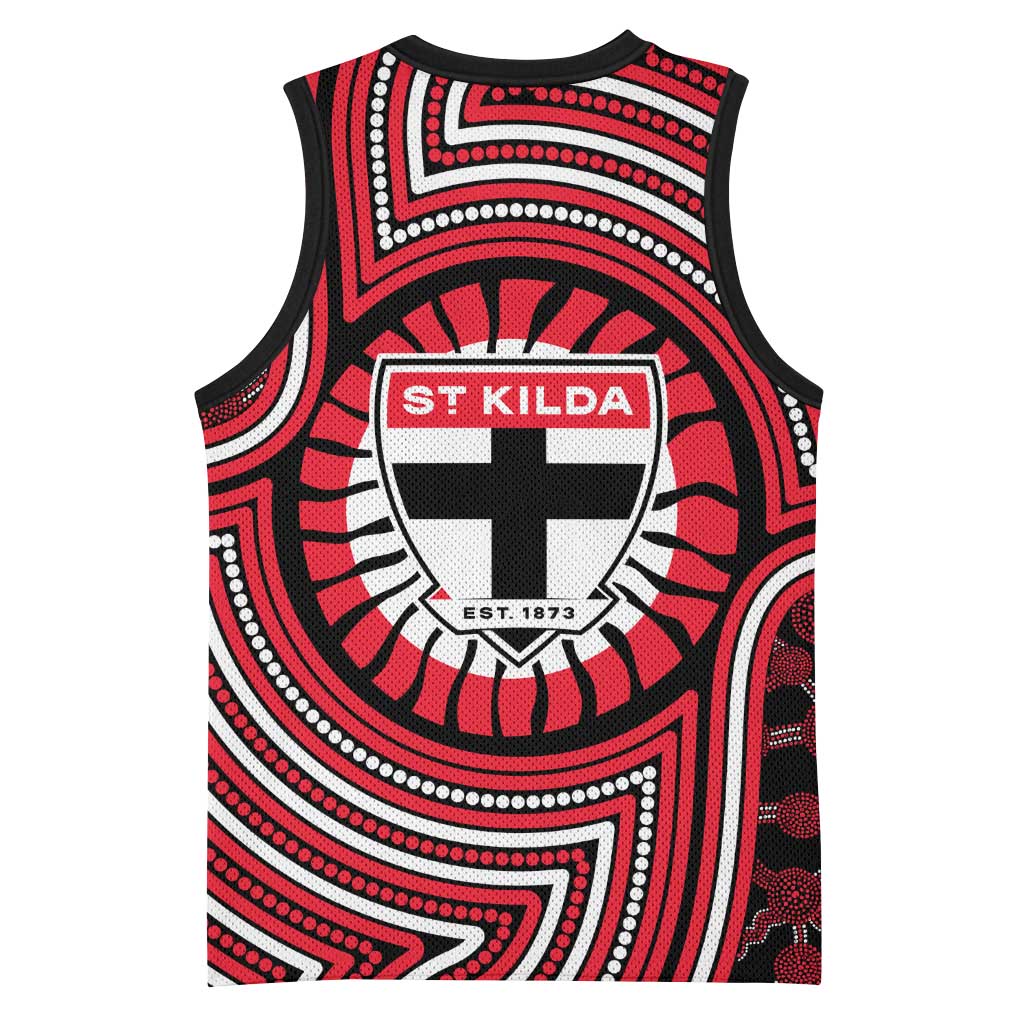 St Kilda Football Club Basketball Jersey Indigenous Monochrome Dot Art Mascot Style