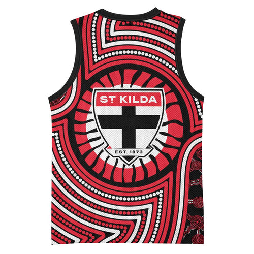 St Kilda Football Club Basketball Jersey Indigenous Monochrome Dot Art Mascot Style