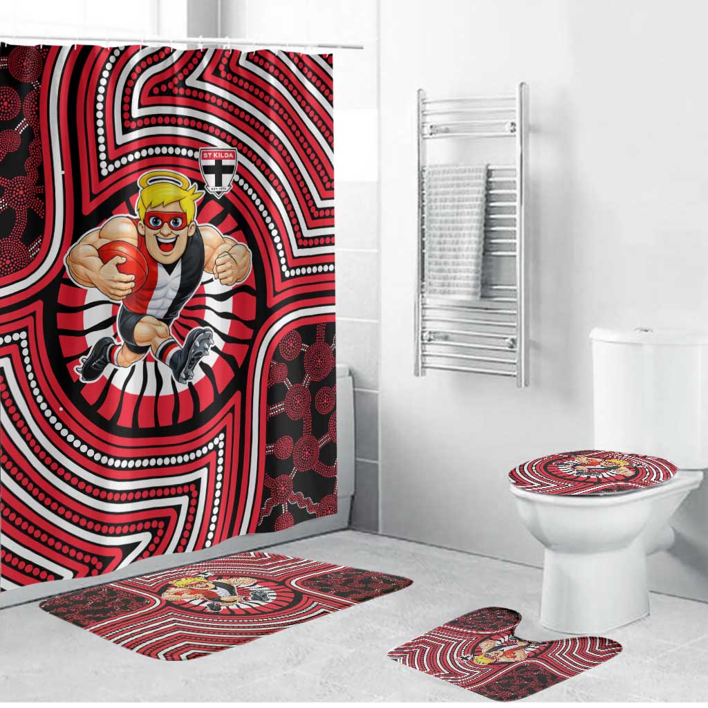 St Kilda Football Club Bathroom Set Indigenous Monochrome Dot Art Mascot Style