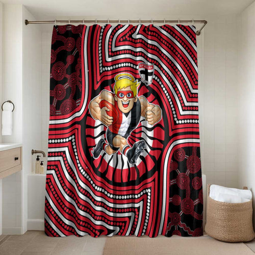 St Kilda Football Club Bathroom Set Indigenous Monochrome Dot Art Mascot Style