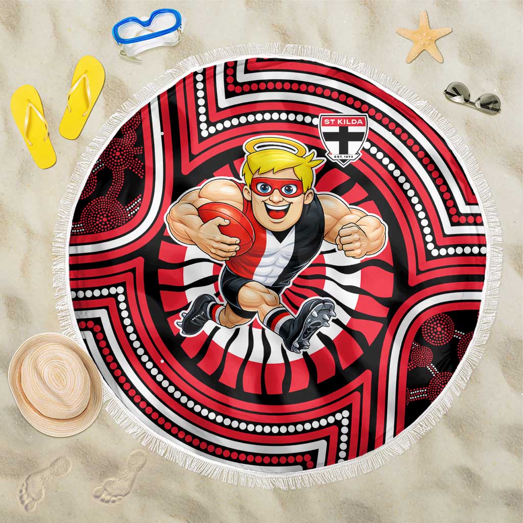 St Kilda Football Club Beach Blanket Indigenous Monochrome Dot Art Mascot Style