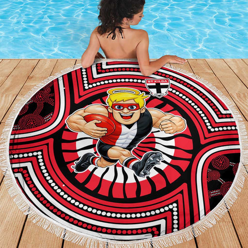 St Kilda Football Club Beach Blanket Indigenous Monochrome Dot Art Mascot Style