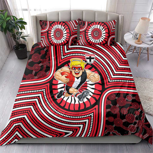 St Kilda Football Club Bedding Set Indigenous Monochrome Dot Art Mascot Style