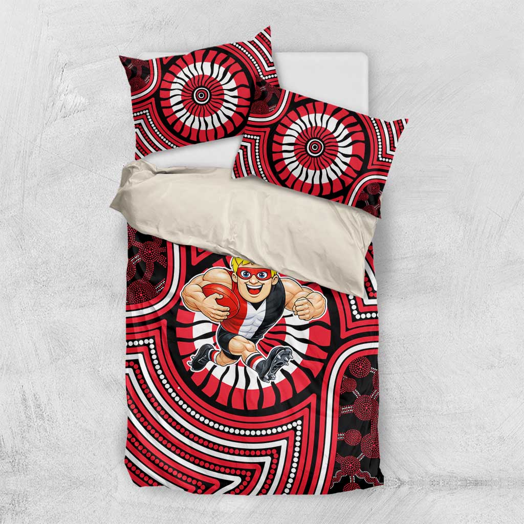 St Kilda Football Club Bedding Set Indigenous Monochrome Dot Art Mascot Style