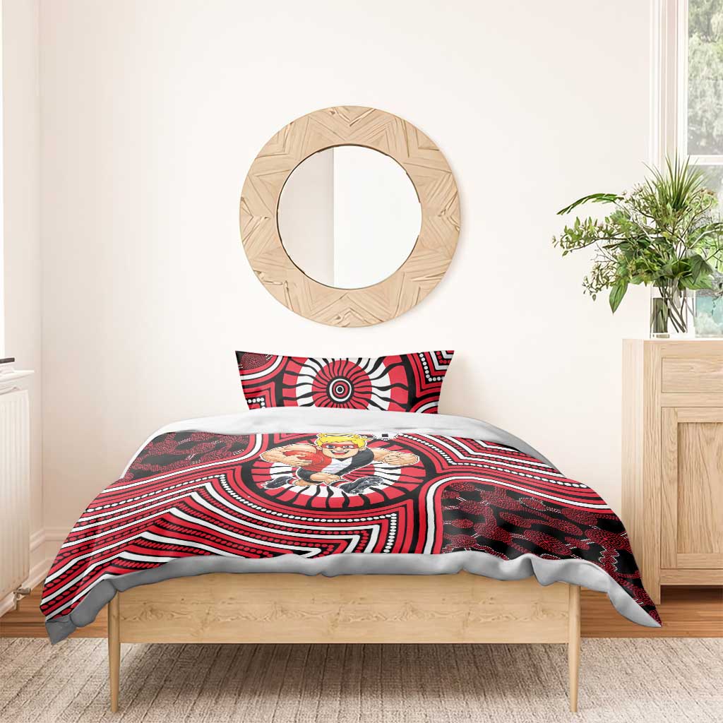 St Kilda Football Club Bedding Set Indigenous Monochrome Dot Art Mascot Style