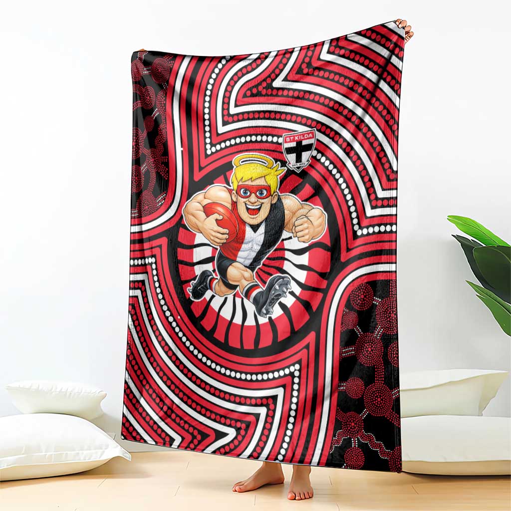 St Kilda Football Club Blanket Indigenous Monochrome Dot Art Mascot Style