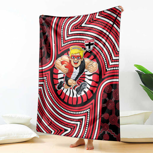 St Kilda Football Club Blanket Indigenous Monochrome Dot Art Mascot Style