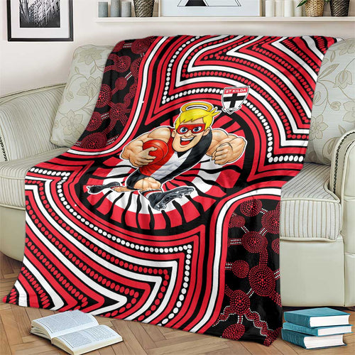 St Kilda Football Club Blanket Indigenous Monochrome Dot Art Mascot Style