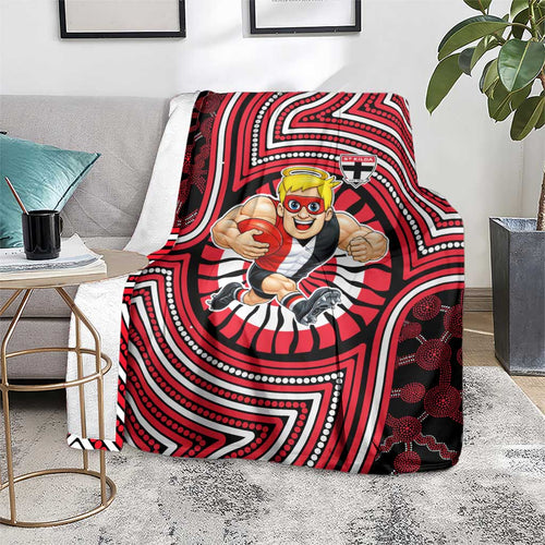 St Kilda Football Club Blanket Indigenous Monochrome Dot Art Mascot Style