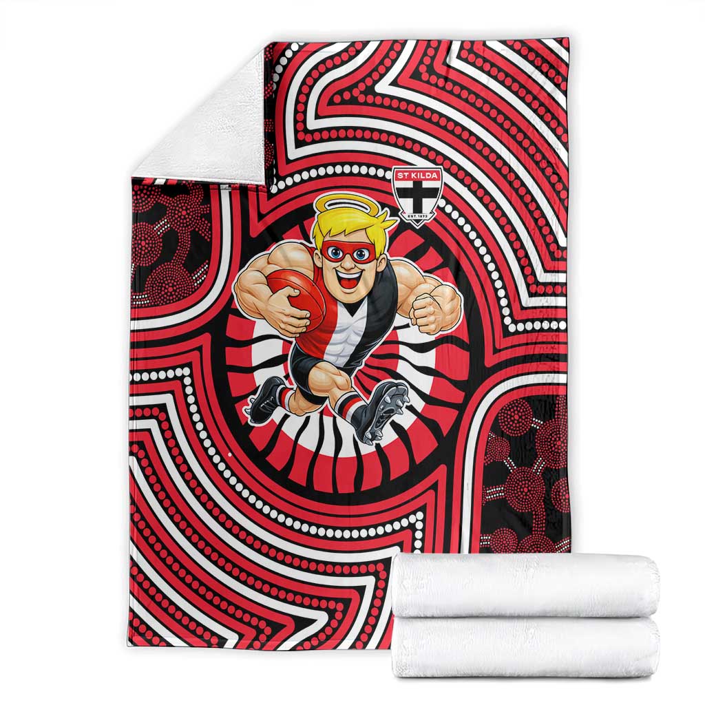 St Kilda Football Club Blanket Indigenous Monochrome Dot Art Mascot Style