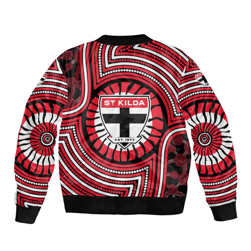 St Kilda Football Club Bomber Jacket Indigenous Monochrome Dot Art Mascot Style