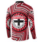 St Kilda Football Club Button Sweatshirt Indigenous Monochrome Dot Art Mascot Style