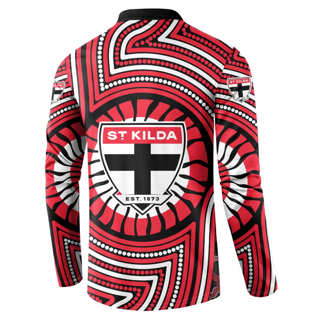 St Kilda Football Club Button Sweatshirt Indigenous Monochrome Dot Art Mascot Style