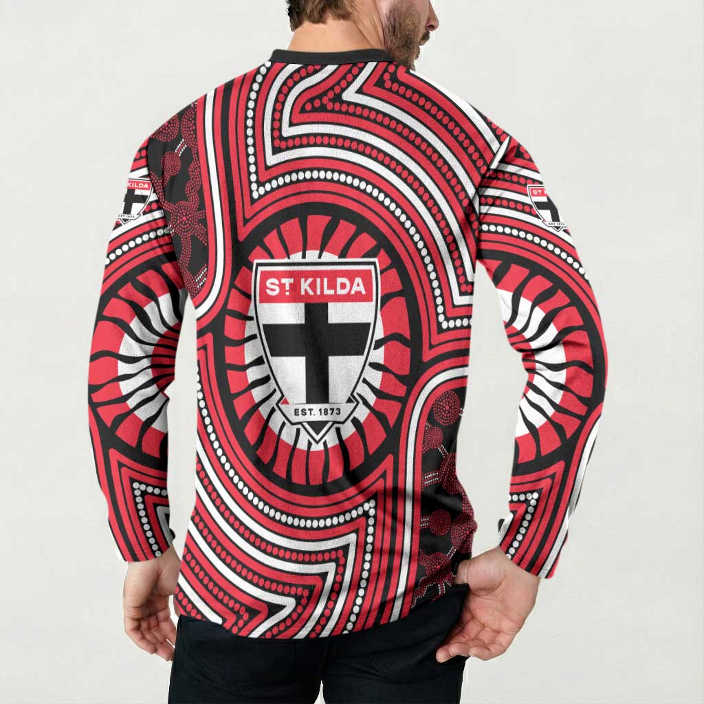 St Kilda Football Club Button Sweatshirt Indigenous Monochrome Dot Art Mascot Style