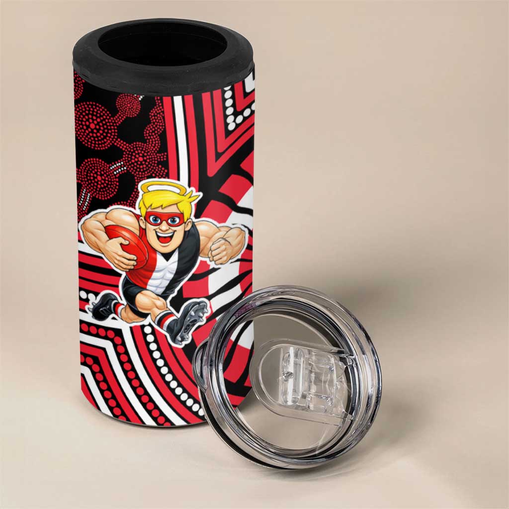 St Kilda Football Club 4 in 1 Can Cooler Tumbler Indigenous Monochrome Dot Art Mascot Style
