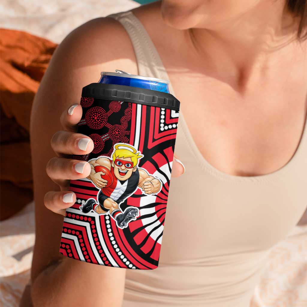 St Kilda Football Club 4 in 1 Can Cooler Tumbler Indigenous Monochrome Dot Art Mascot Style