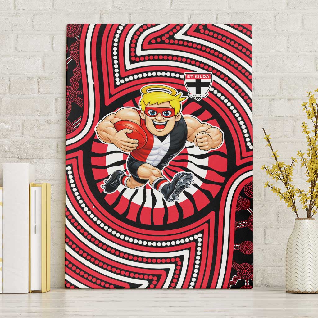 St Kilda Football Club Canvas Wall Art Indigenous Monochrome Dot Art Mascot Style