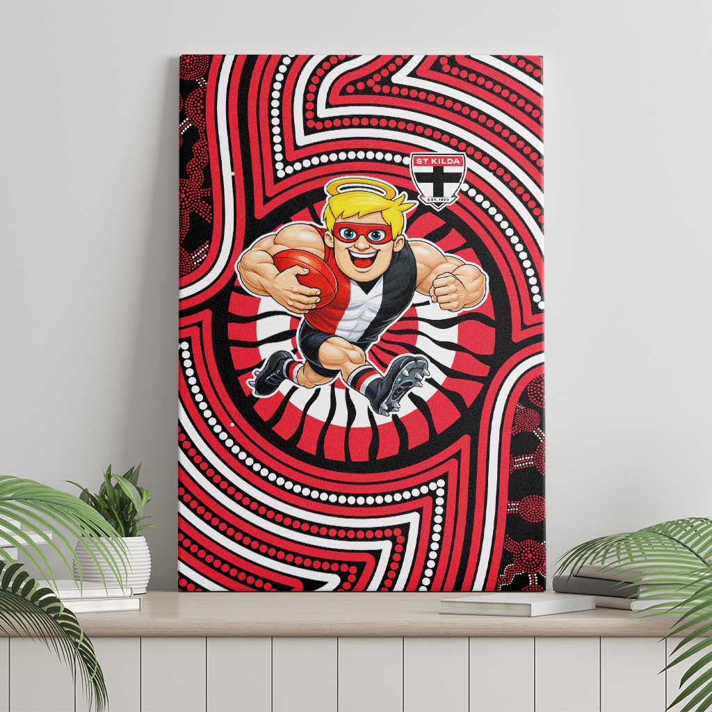 St Kilda Football Club Canvas Wall Art Indigenous Monochrome Dot Art Mascot Style
