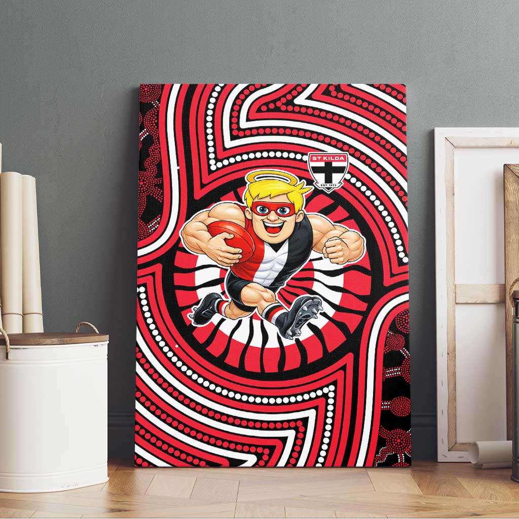 St Kilda Football Club Canvas Wall Art Indigenous Monochrome Dot Art Mascot Style