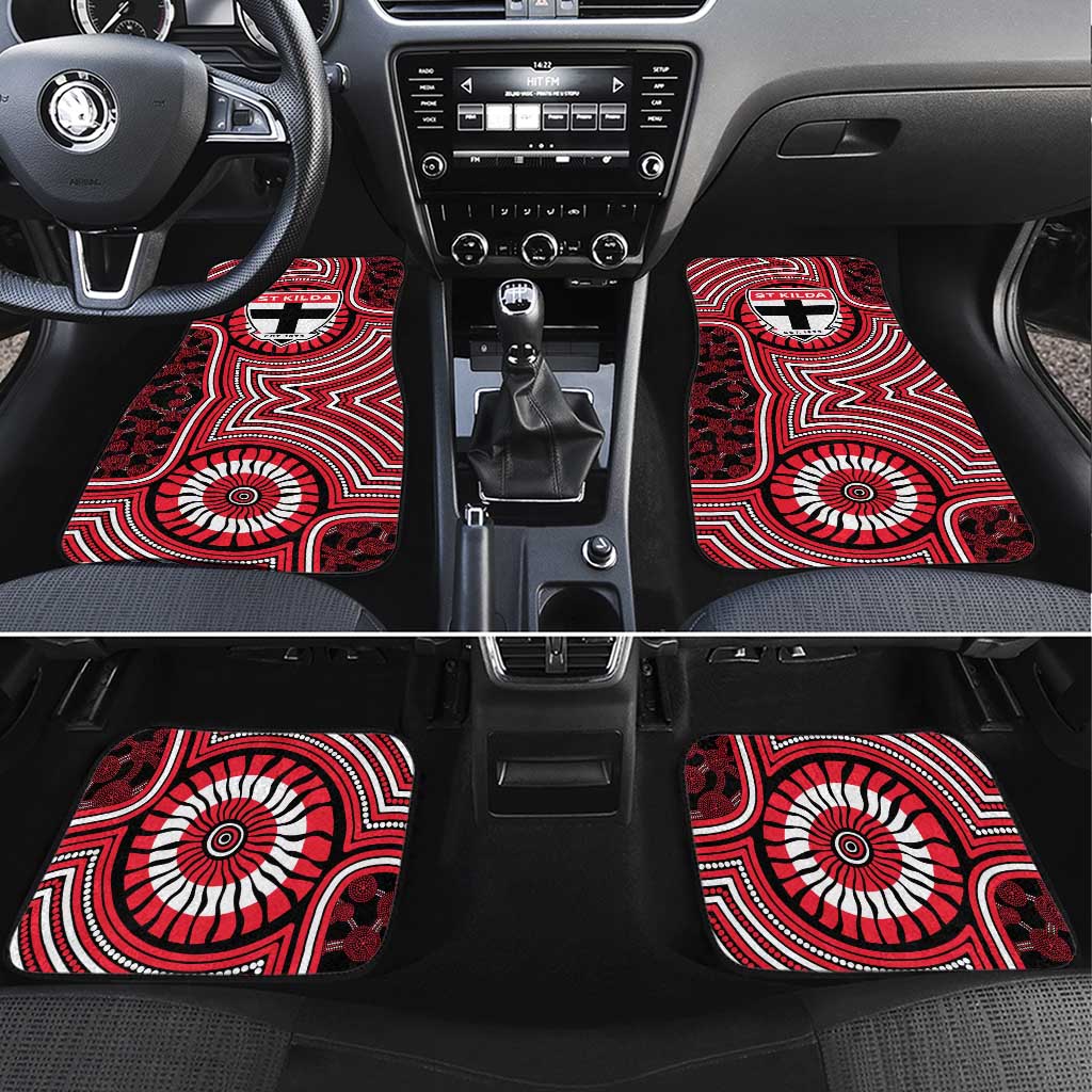 St Kilda Football Club Car Mats Indigenous Monochrome Dot Art Mascot Style