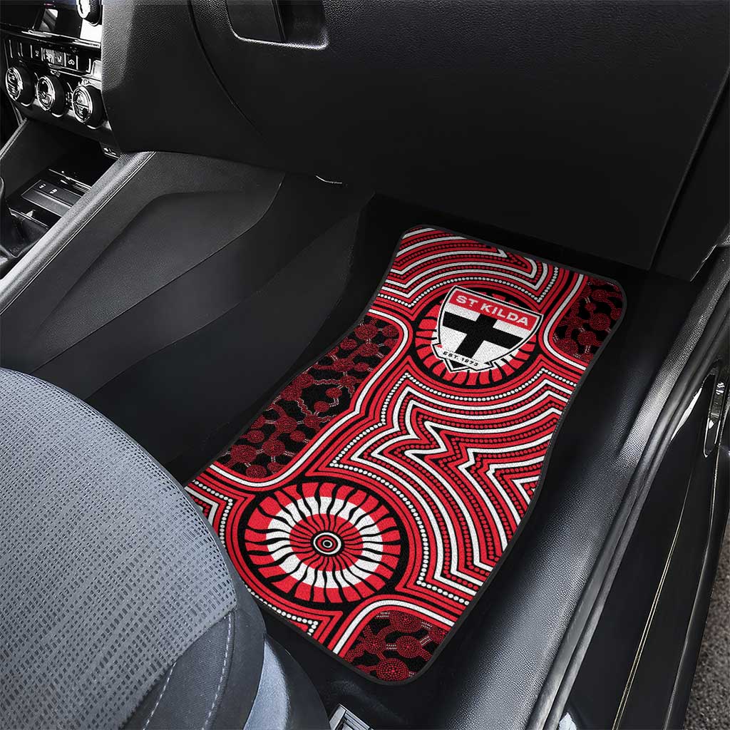 St Kilda Football Club Car Mats Indigenous Monochrome Dot Art Mascot Style