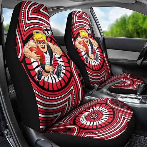 St Kilda Football Club Car Seat Cover Indigenous Monochrome Dot Art Mascot Style
