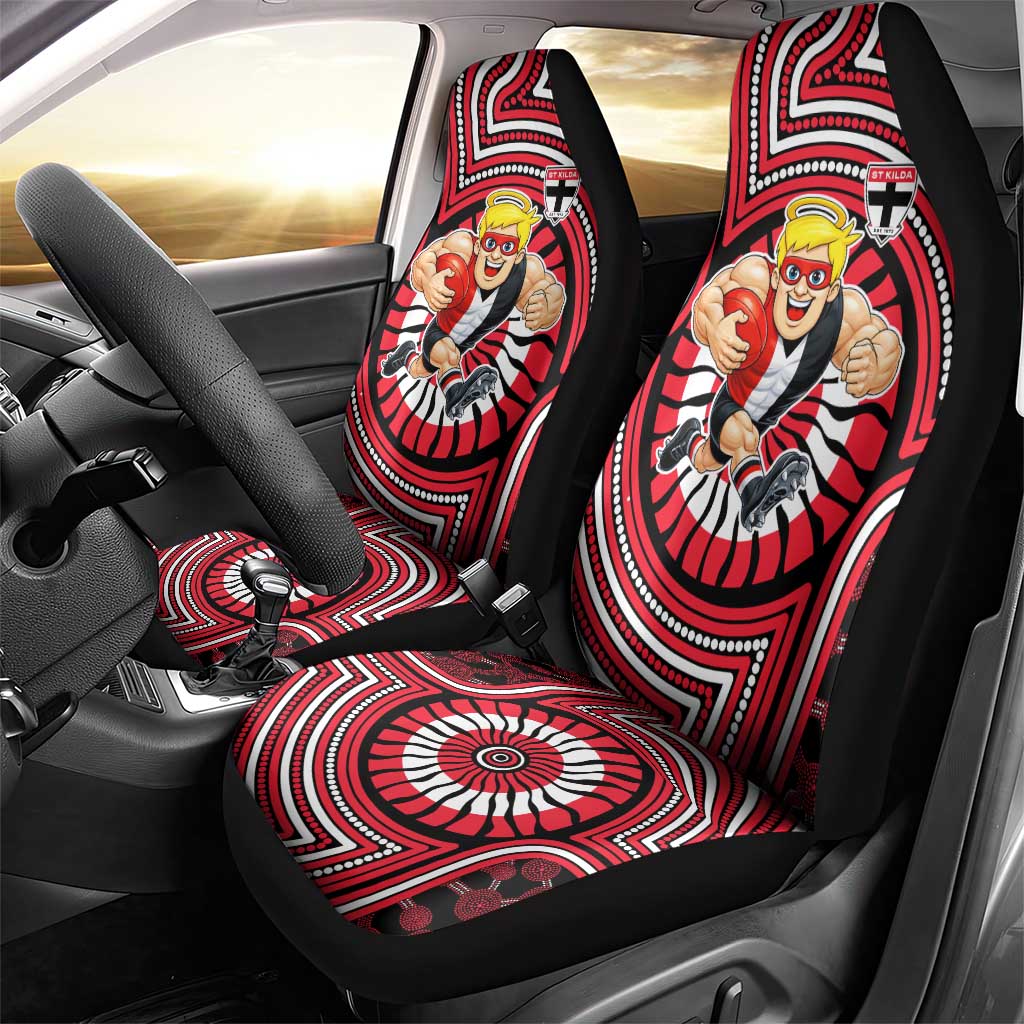 St Kilda Football Club Car Seat Cover Indigenous Monochrome Dot Art Mascot Style