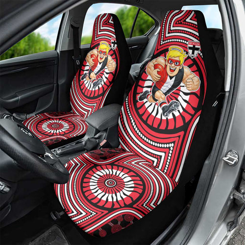 St Kilda Football Club Car Seat Cover Indigenous Monochrome Dot Art Mascot Style