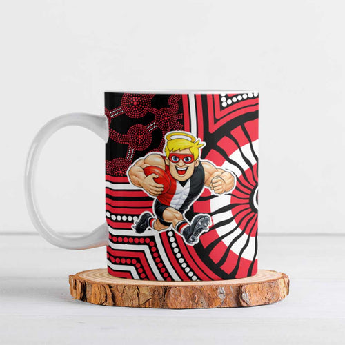 St Kilda Football Club Ceramic Mug Indigenous Monochrome Dot Art Mascot Style