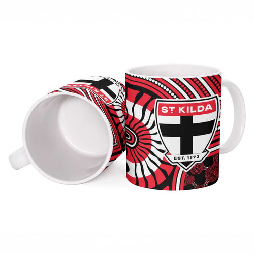 St Kilda Football Club Ceramic Mug Indigenous Monochrome Dot Art Mascot Style