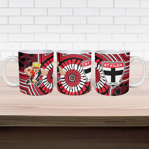 St Kilda Football Club Ceramic Mug Indigenous Monochrome Dot Art Mascot Style