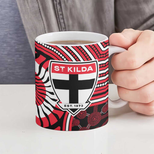 St Kilda Football Club Ceramic Mug Indigenous Monochrome Dot Art Mascot Style