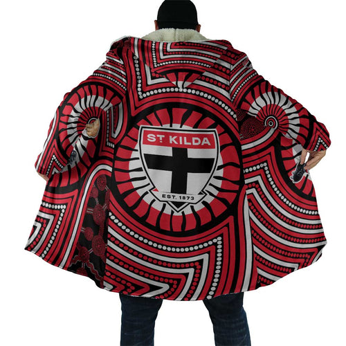 St Kilda Football Club Cloak Indigenous Monochrome Dot Art Mascot Style