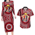 St Kilda Football Club Couples Matching Long Sleeve Bodycon Dress and Hawaiian Shirt Indigenous Monochrome Dot Art Mascot Style