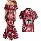 St Kilda Football Club Couples Matching Mermaid Dress and Hawaiian Shirt Indigenous Monochrome Dot Art Mascot Style