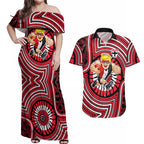 St Kilda Football Club Couples Matching Off Shoulder Maxi Dress and Hawaiian Shirt Indigenous Monochrome Dot Art Mascot Style