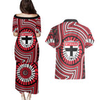 St Kilda Football Club Couples Matching Puletasi and Hawaiian Shirt Indigenous Monochrome Dot Art Mascot Style
