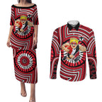 St Kilda Football Club Couples Matching Puletasi and Long Sleeve Button Shirt Indigenous Monochrome Dot Art Mascot Style