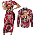 St Kilda Football Club Couples Matching Short Sleeve Bodycon Dress and Long Sleeve Button Shirt Indigenous Monochrome Dot Art Mascot Style