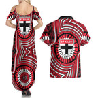 St Kilda Football Club Couples Matching Summer Maxi Dress and Hawaiian Shirt Indigenous Monochrome Dot Art Mascot Style