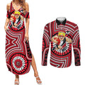 St Kilda Football Club Couples Matching Summer Maxi Dress and Long Sleeve Button Shirt Indigenous Monochrome Dot Art Mascot Style