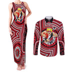 St Kilda Football Club Couples Matching Tank Maxi Dress and Long Sleeve Button Shirt Indigenous Monochrome Dot Art Mascot Style