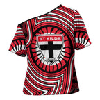 St Kilda Football Club Cross Shoulder Shirt Indigenous Monochrome Dot Art Mascot Style
