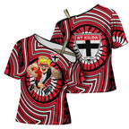 St Kilda Football Club Cross Shoulder Shirt Indigenous Monochrome Dot Art Mascot Style