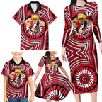 St Kilda Football Club Family Matching Long Sleeve Bodycon Dress and Hawaiian Shirt Indigenous Monochrome Dot Art Mascot Style