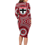 St Kilda Football Club Family Matching Long Sleeve Bodycon Dress and Hawaiian Shirt Indigenous Monochrome Dot Art Mascot Style