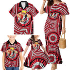 St Kilda Football Club Family Matching Mermaid Dress and Hawaiian Shirt Indigenous Monochrome Dot Art Mascot Style