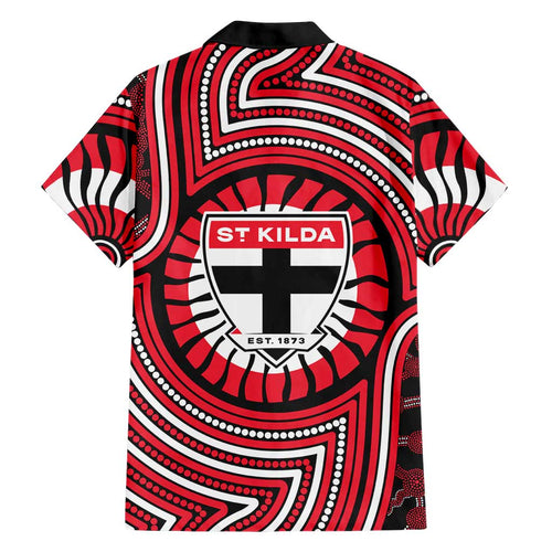 St Kilda Football Club Family Matching Mermaid Dress and Hawaiian Shirt Indigenous Monochrome Dot Art Mascot Style